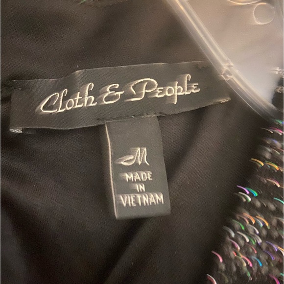 Cloth & People longsleeve dress ladies medium black lined choker collar sparkle - Picture 3 of 6